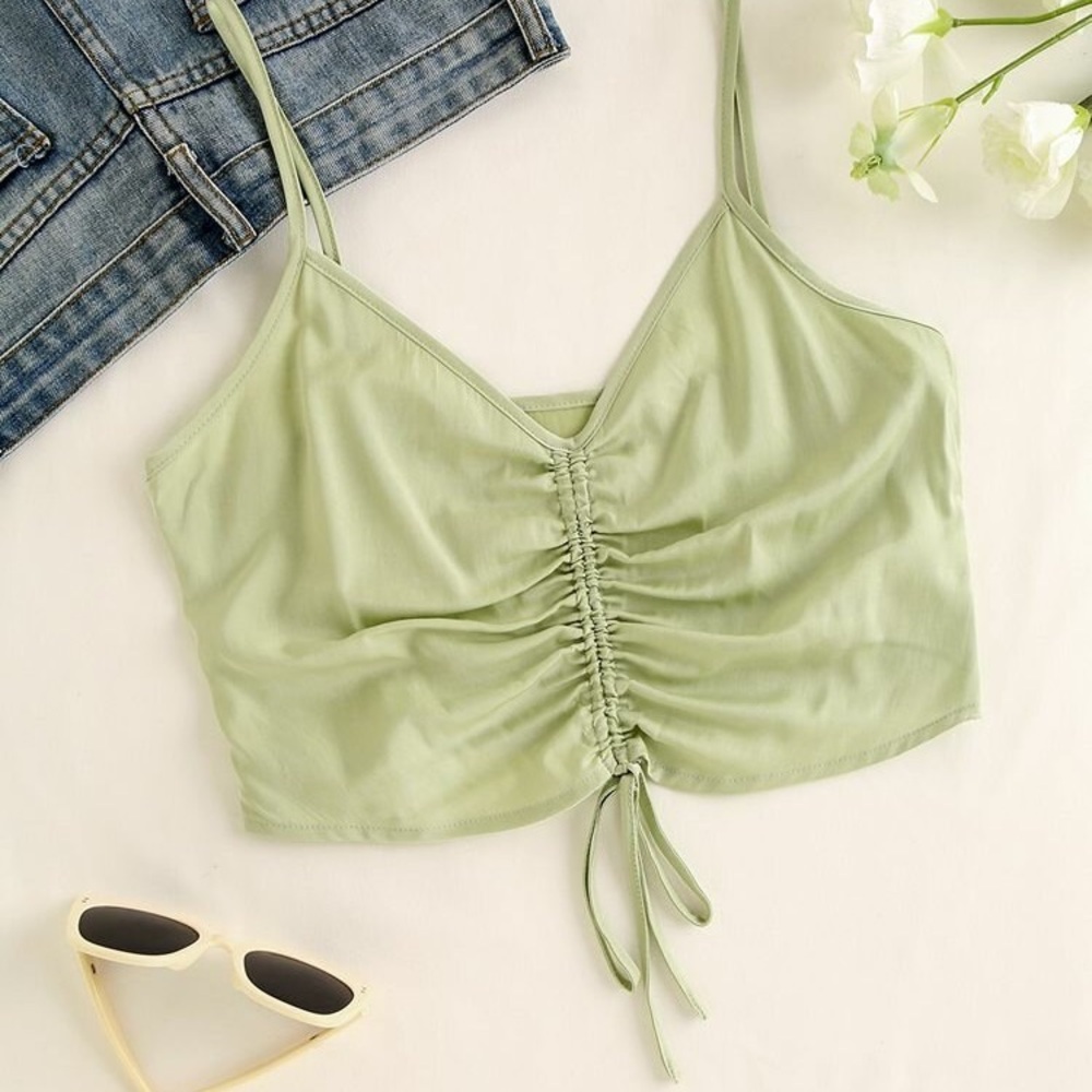 Light Green Ruched Spaghetti Strap Top